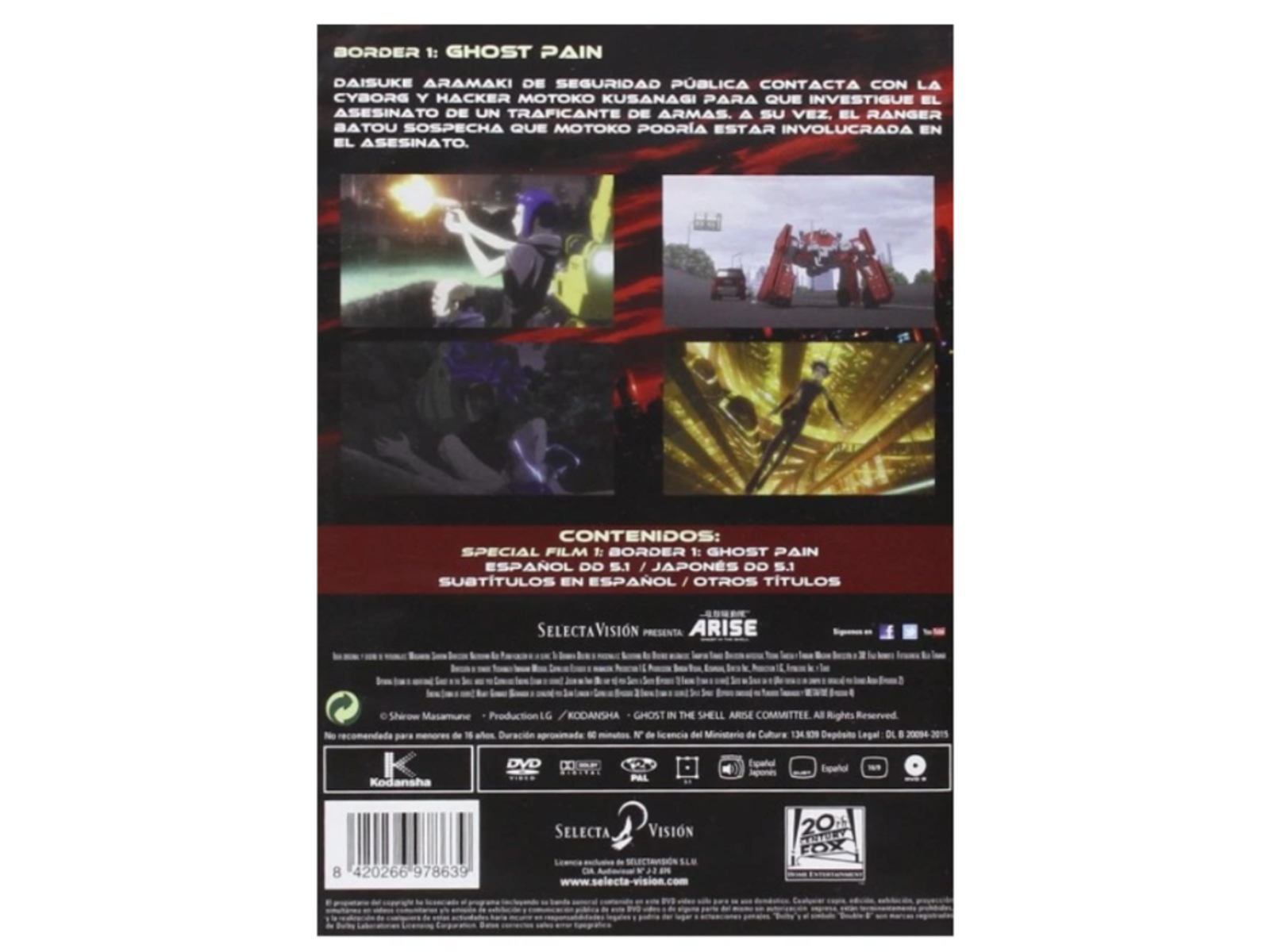 Portada de DVD con personajes de anime y texto en español. Incluye imágenes de escenas de acción.