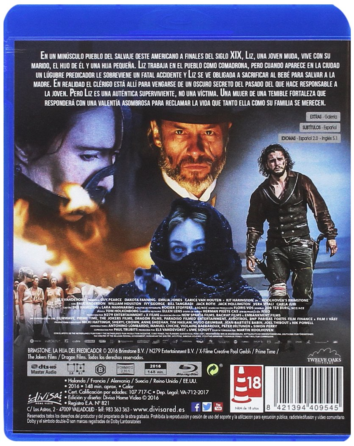 Contraportada de Blu-ray, muestra un cartel de película, actores y texto en español. Tiene un marco azul.