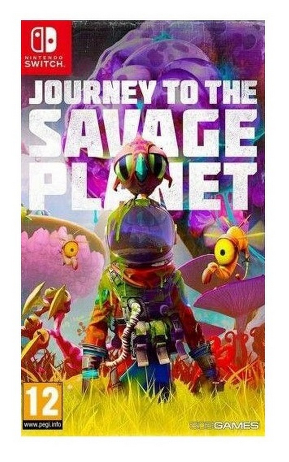Okładka gry wideo 'Journey to the Savage Planet' na Nintendo Switch.