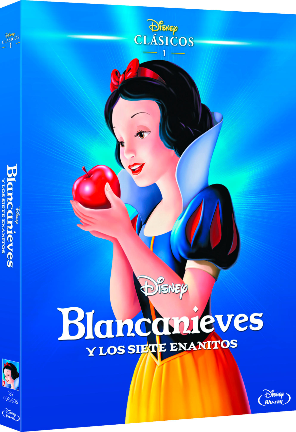 Portada de DVD de 'Blancanieves y los siete enanitos', con Blancanieves sosteniendo una manzana.
