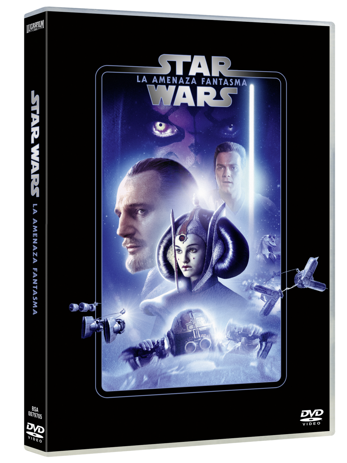 Caja de Blu-ray Disc de Star Wars: Episodio I. Presenta personajes en la portada.