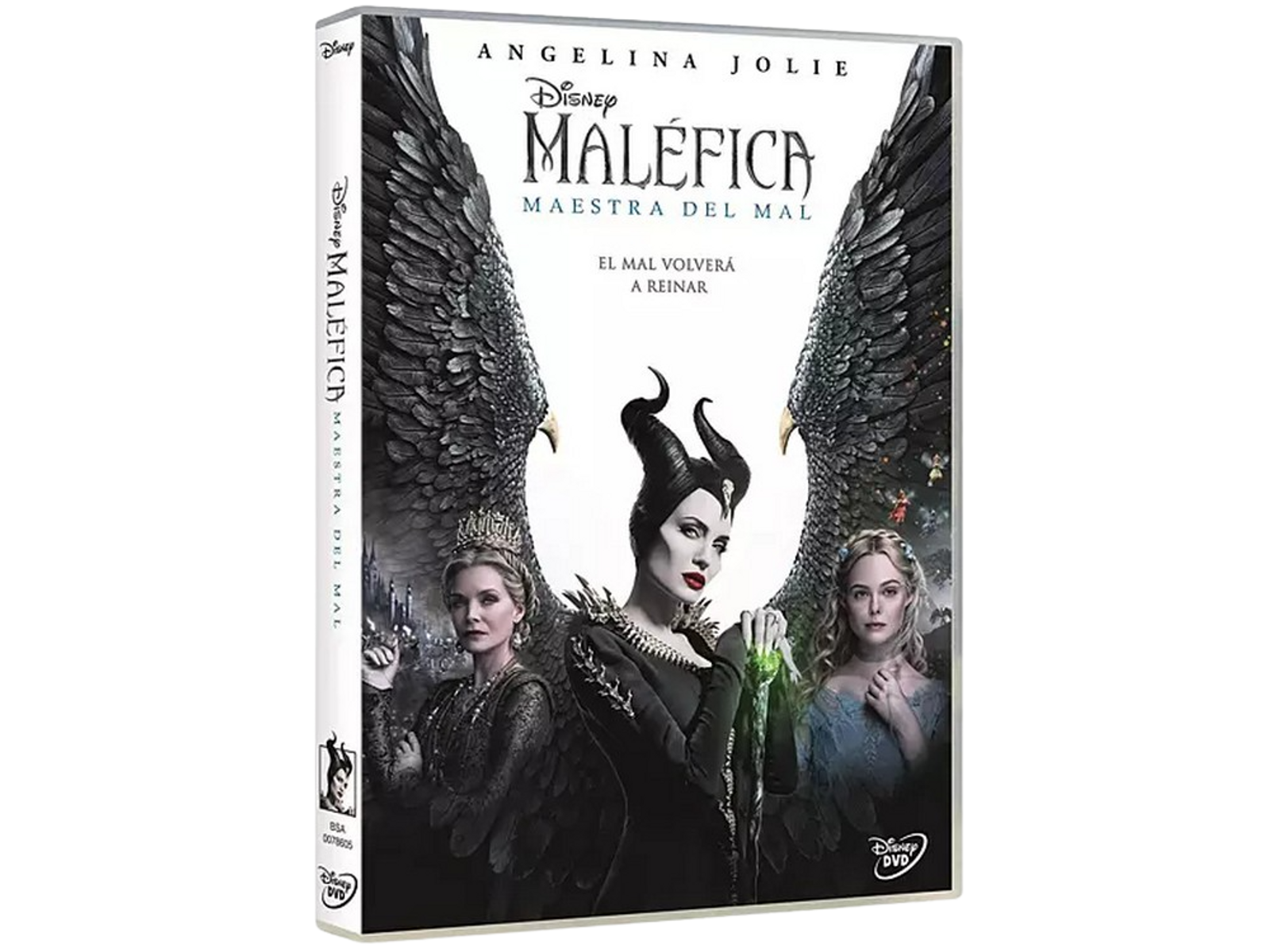 Portada de DVD de Maléfica: Maestra del Mal. Presenta a Angelina Jolie y otros personajes con el título.