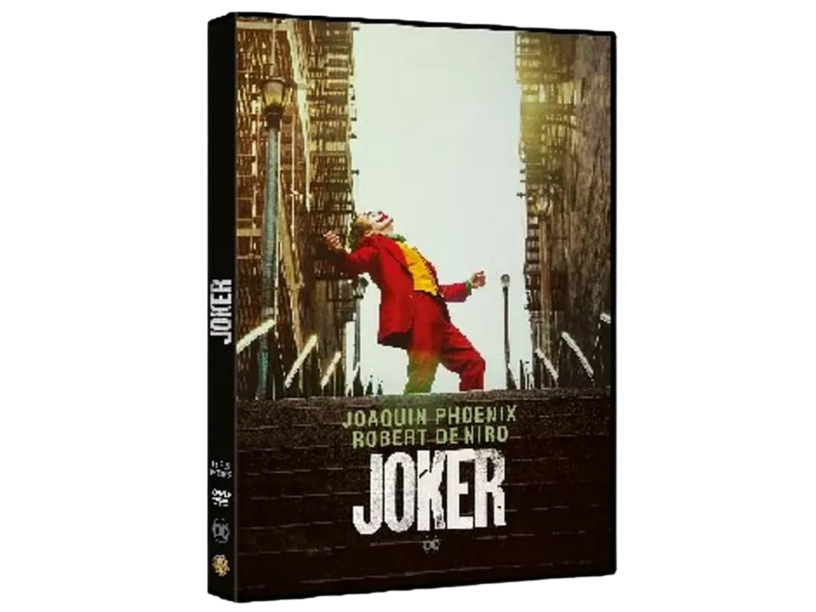 Portada de película: El personaje de Joker se encuentra en unas escaleras. Título: Joker.