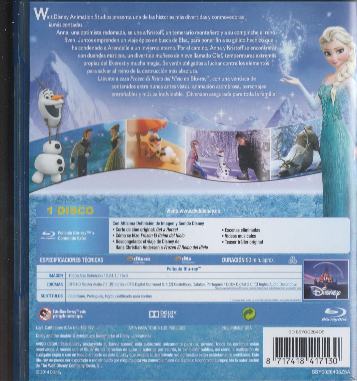 Parte trasera de una caja de DVD con imágenes y texto en español.