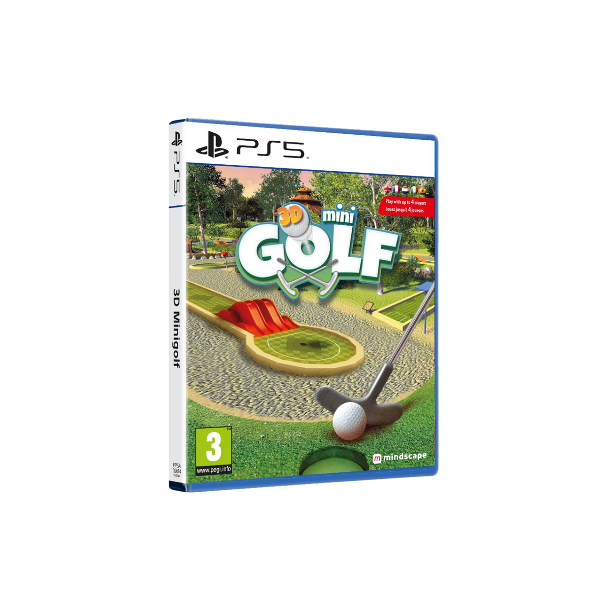 Custodia del gioco PS5 per '3D Mini Golf'. Mostra un campo da golf con un green e una palla.