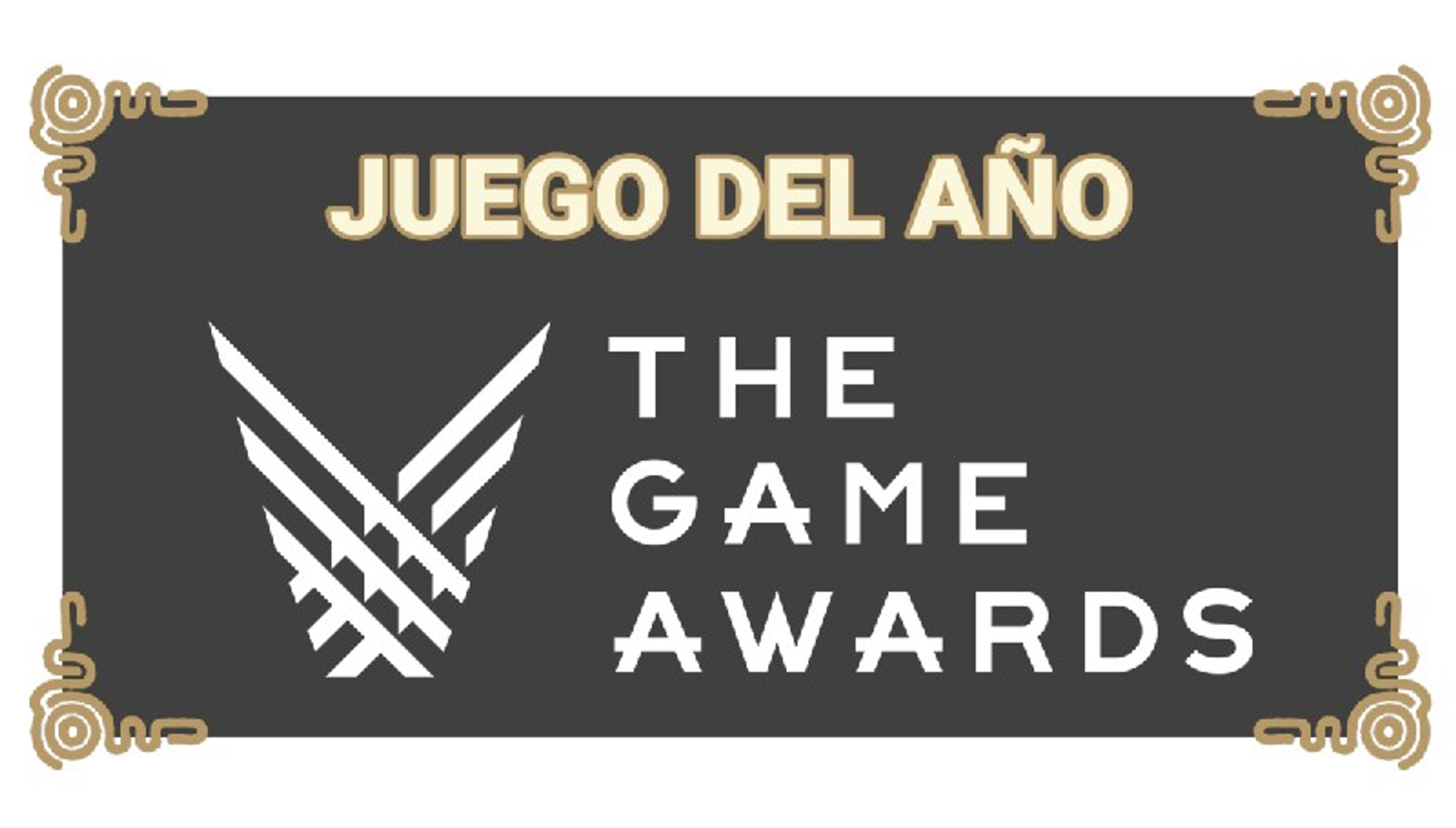 Logo The Game Awards na czarnym tle, z dekoracyjną obwódką i tekstem.