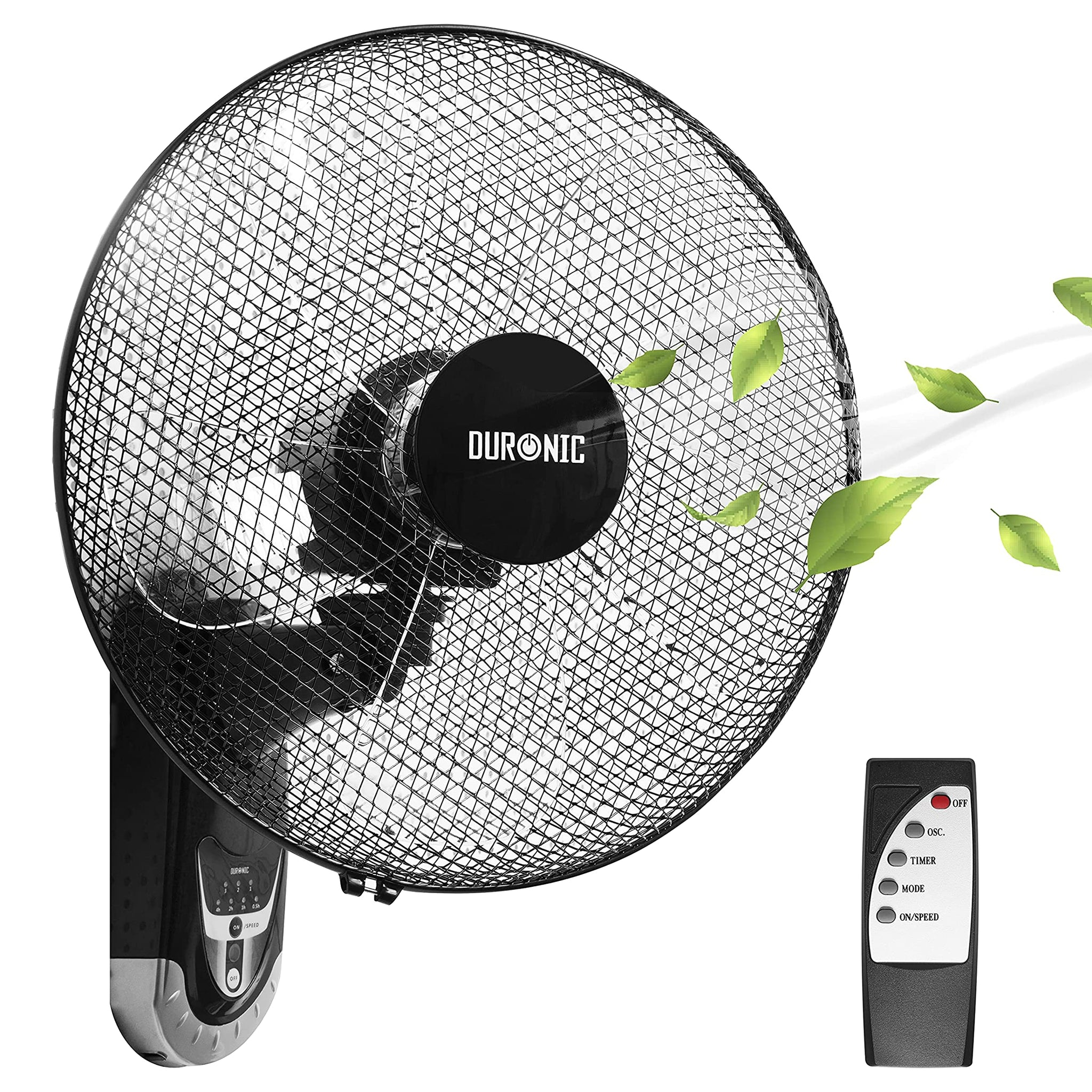 DURONIC FN55 Wandventilator | 3 Ventilator und Watt) Stufen Oszillierend Korb 60W mit Timer Lüfter 40cm | Schwarz | | Fernbedienung (60