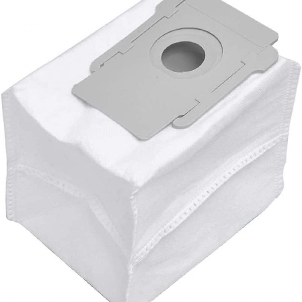 Biały worek do odkurzacza z szarą kartonową górą.