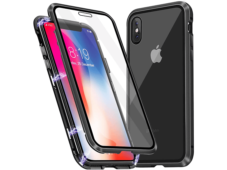 Apple, Handyhülle X/XS, Full iPhone Glas, magnetisch schwarz Cover, X/XS INF iPhone
