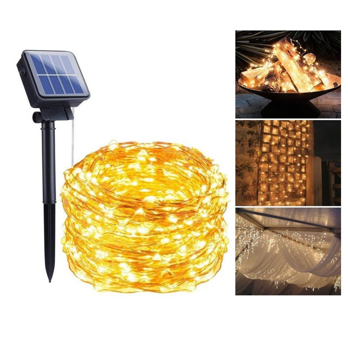 INF LED-Lichterkette (10 m) mit Solarzelle, mit gold Solarzelle Lichtschleife
