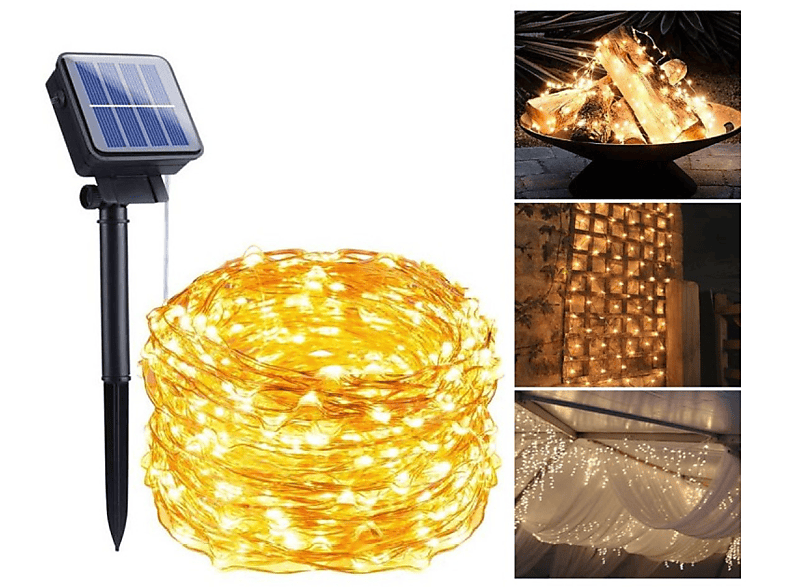 INF LED-Lichterkette (10 m) mit Solarzelle Lichtschleife mit Solarzelle, gold