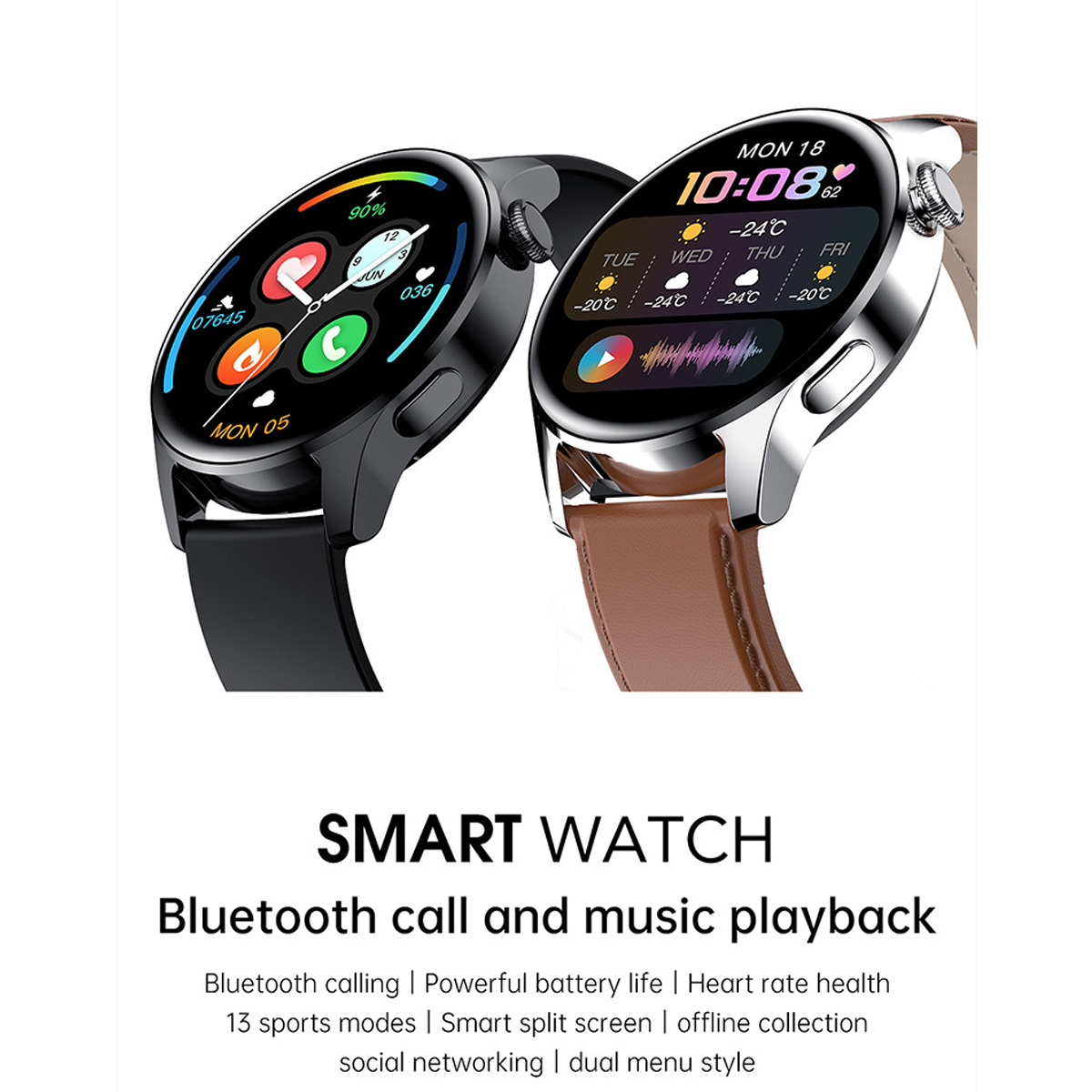 BRIGHTAKE Smartwatch mit dynamischer Smartwatch Herzfrequenz- Schlafüberwachung Silikon, & schwarz