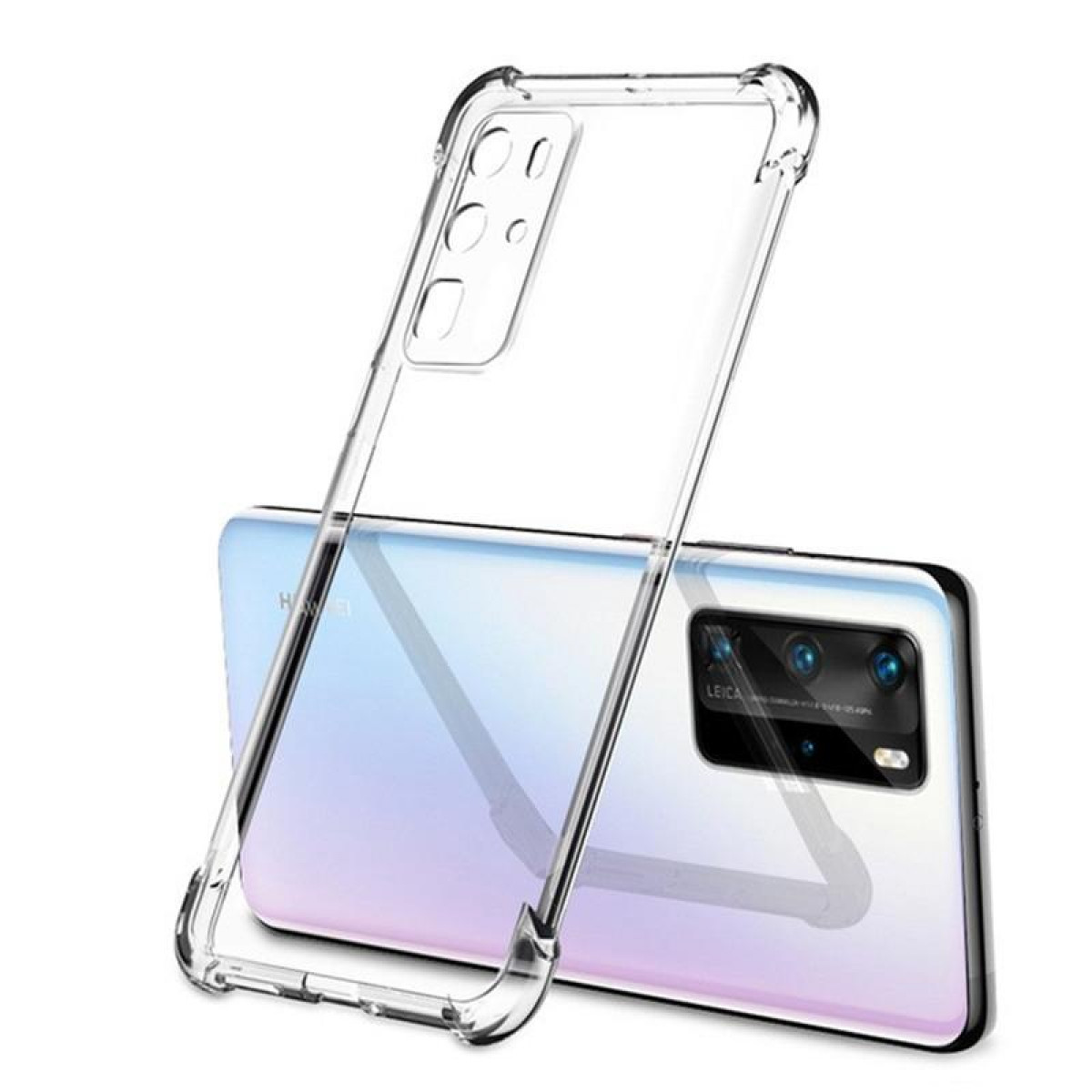 Transparente Handyhülle auf Telefon. Telefon hat Kameras und Farbverlauf. Hülle ist klar.