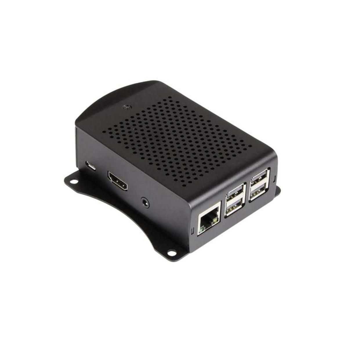 Custodia nera Raspberry Pi con porte.