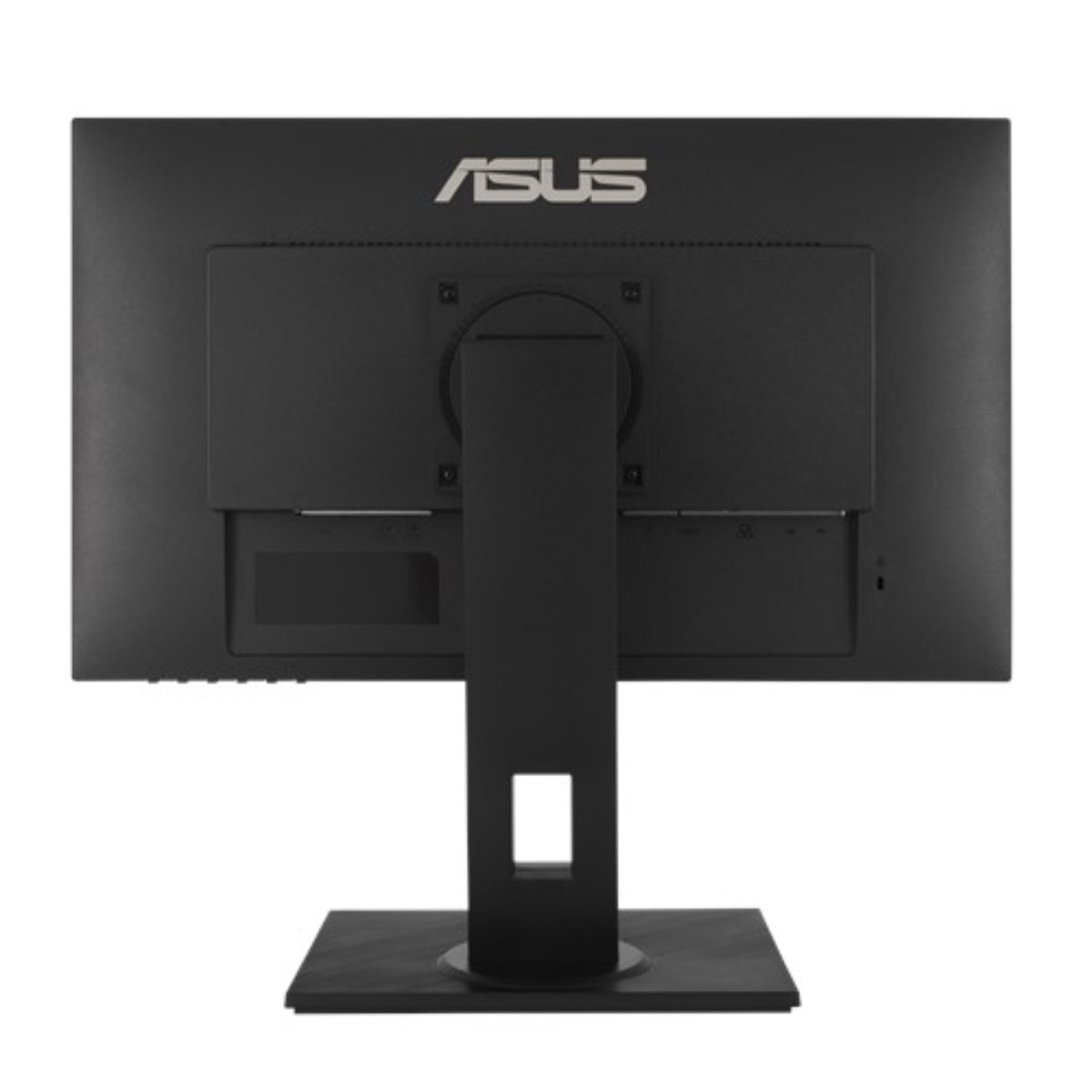 Tył czarnego monitora z logo ASUS i różnymi portami i złączami.