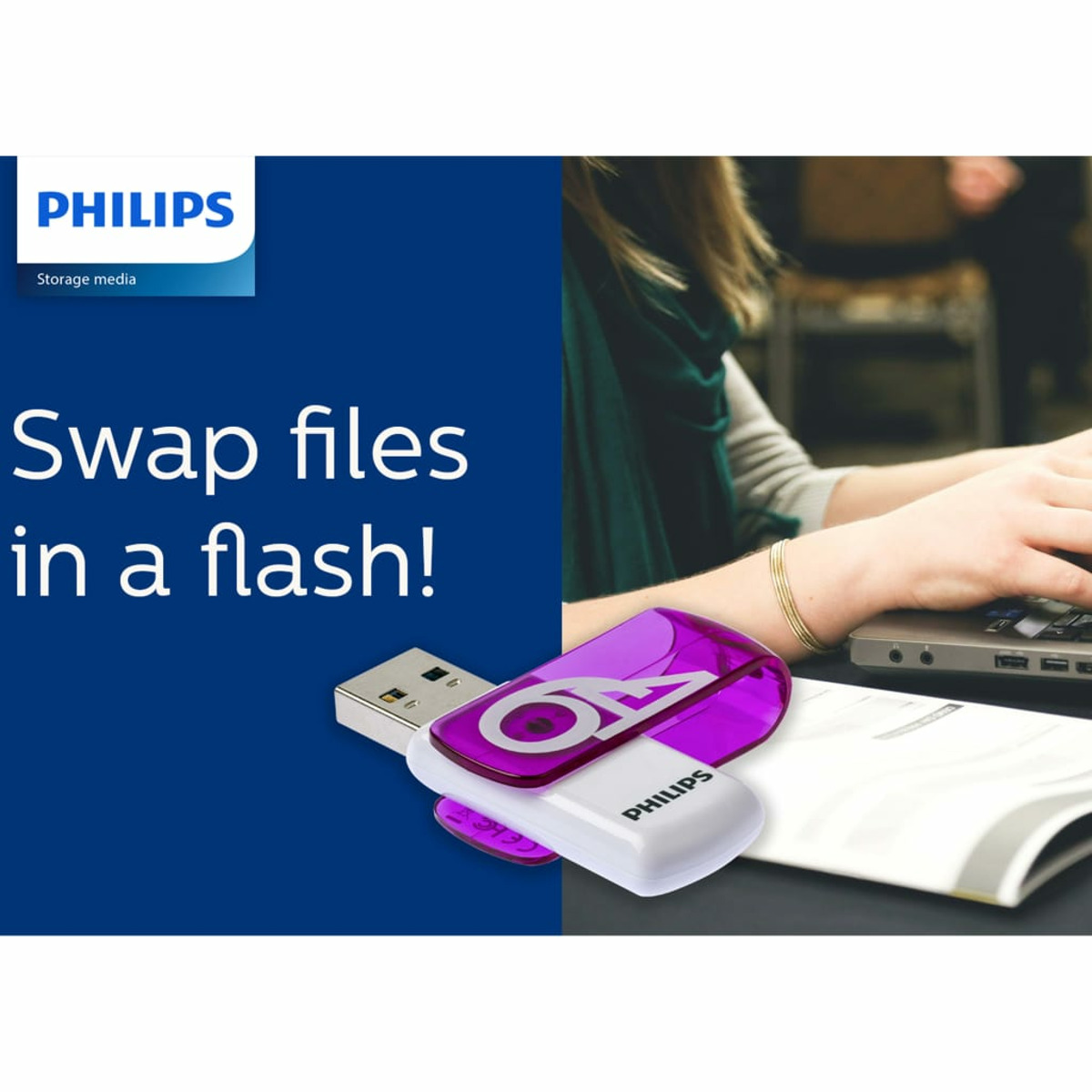 PHILIPS Vivid Edition 25 64 GB) (Weiß, Purple®, USB-Stick Magic MB/s
