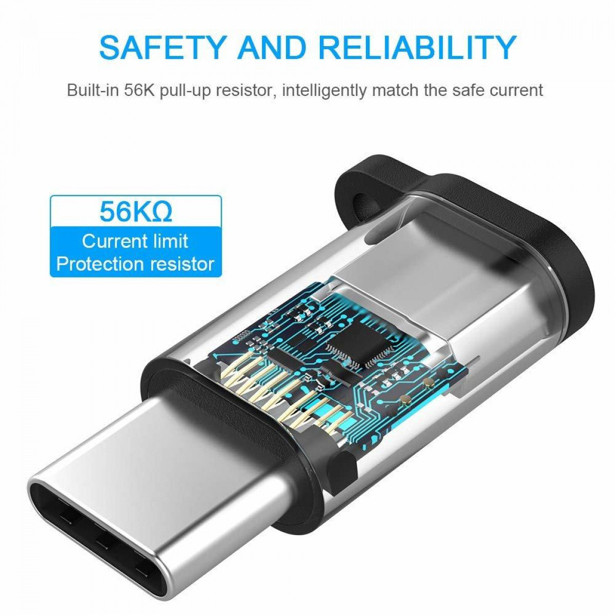 Nahaufnahme eines USB-C-Anschlusses mit transparentem Gehäuse und Platine.
