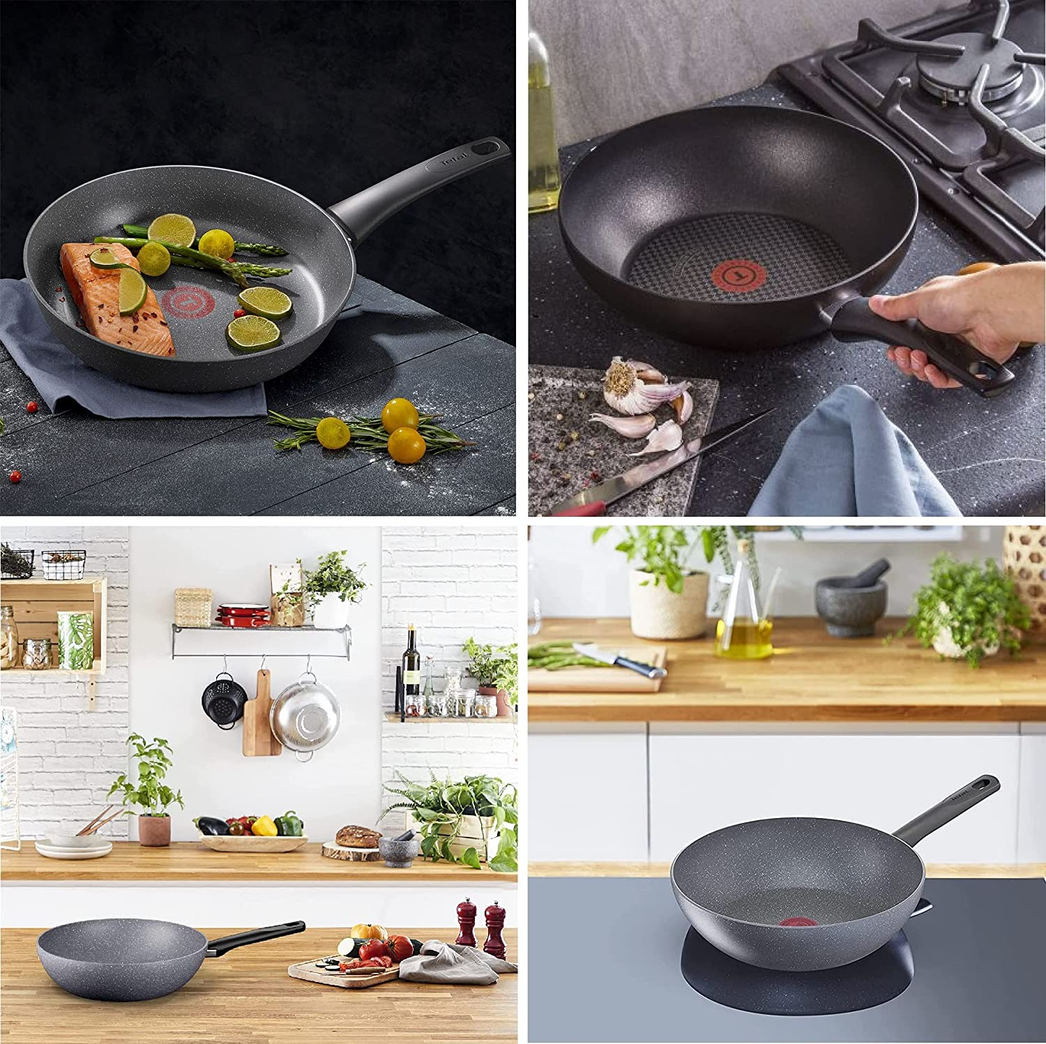 28cm Healthy tlg Cook (Aluminium, Beschichtung: G13409 Induktion Titanium) 3 Wokpfanne TEFAL