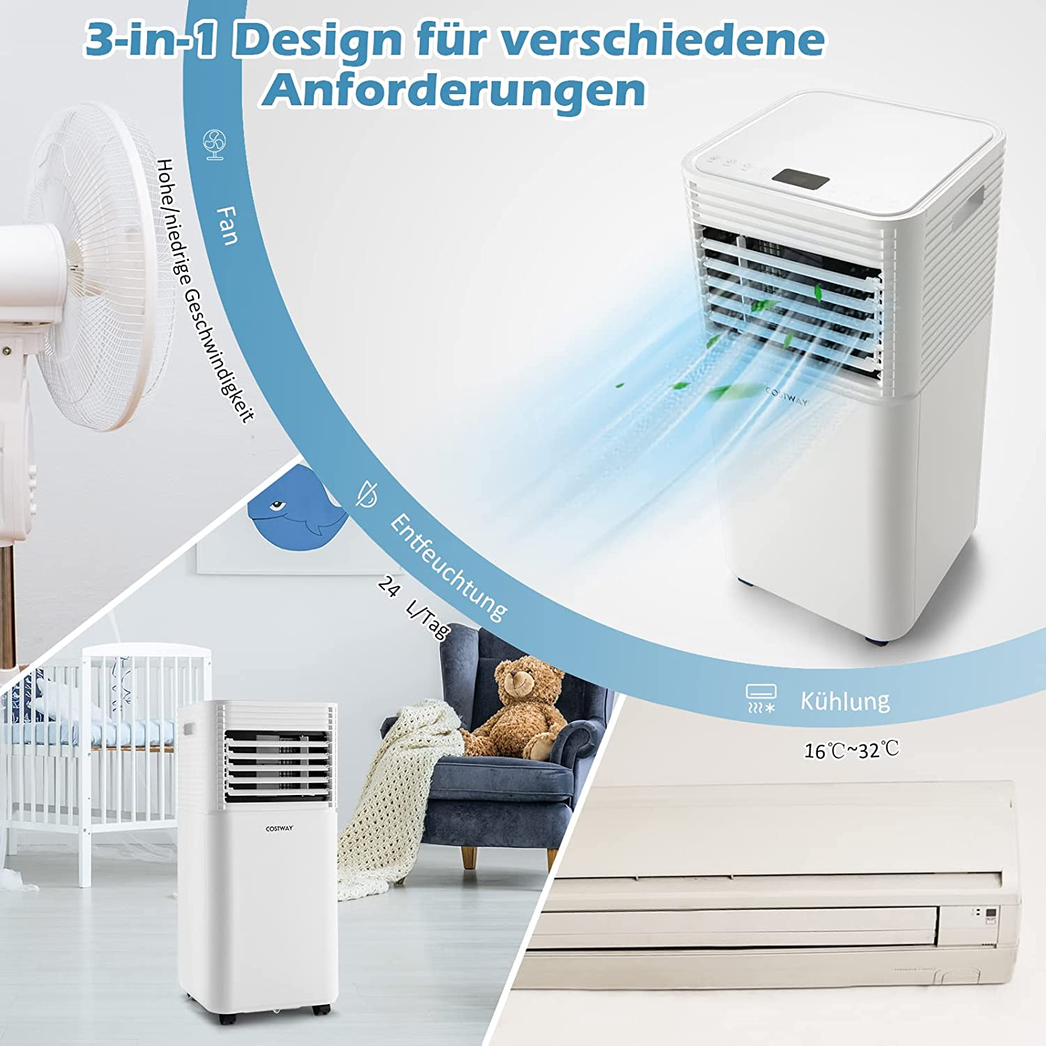 Weiß Klimagerät COSTWAY EEK: m², Klimaanlage 20 Raumgröße: A) (Max.