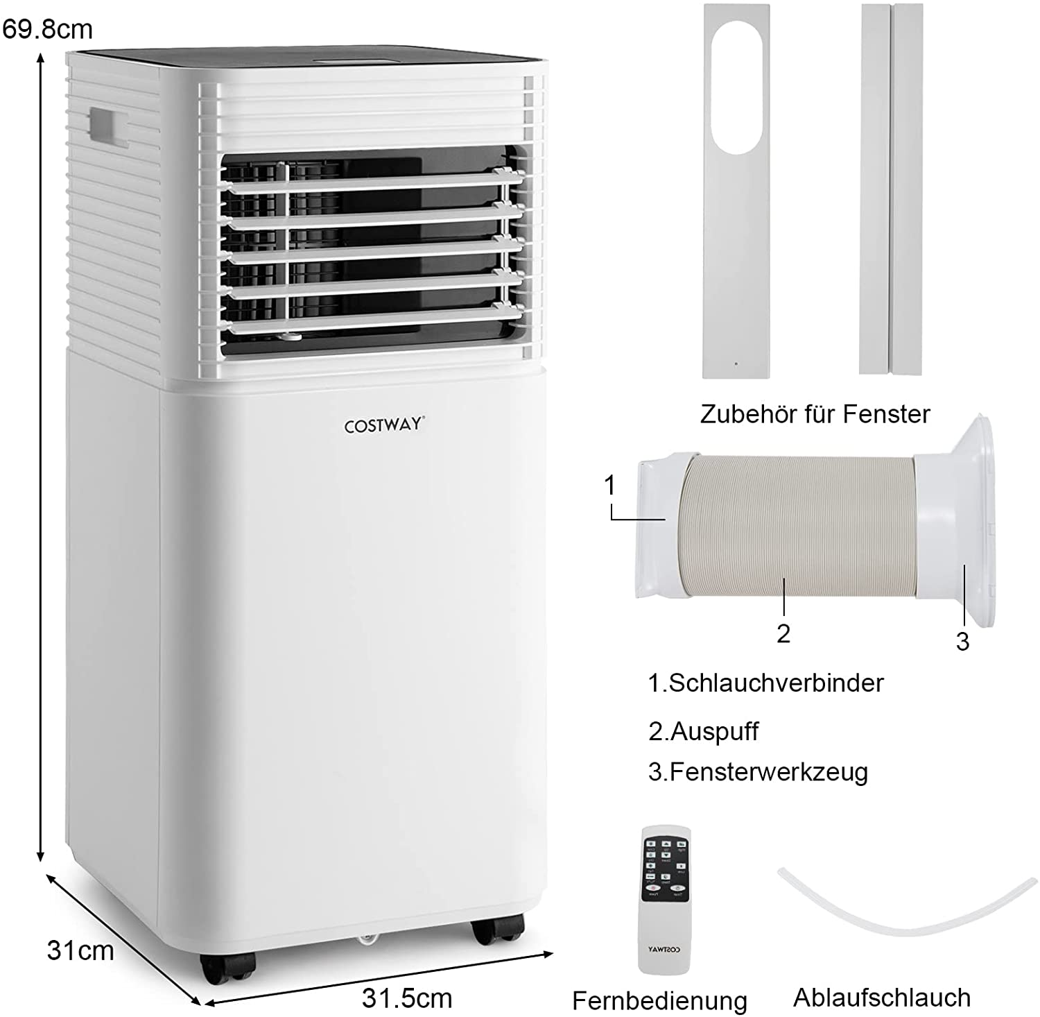 COSTWAY Klimagerät m², Klimaanlage A) (Max. EEK: 15 Schwarz Raumgröße: