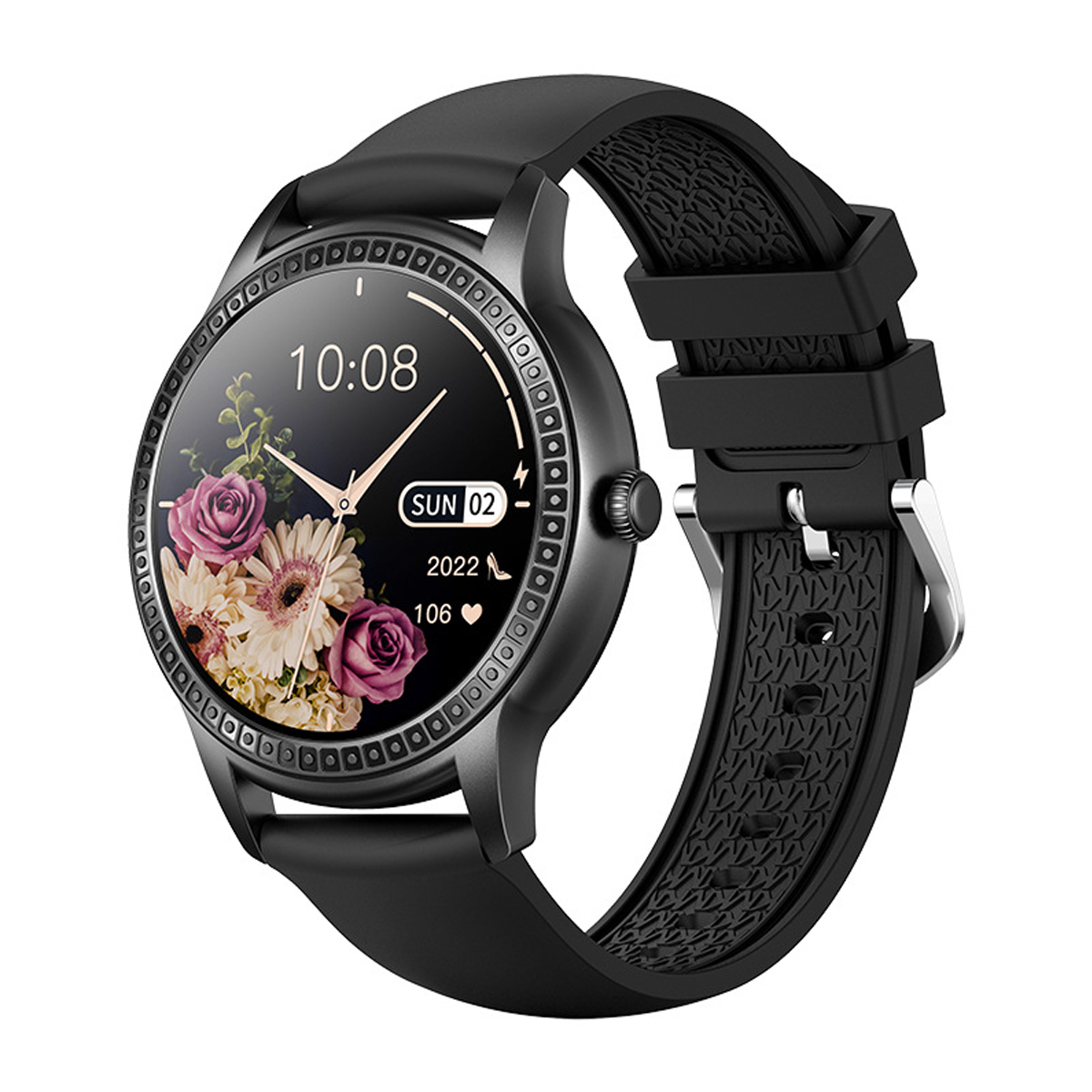 BRIGHTAKE 1.32 Zoll Bluetooth Smartwatch Pedometer Schwarz Blutsauerstoff, Silikon, für Frauen Herzfrequenz, Smartwatch