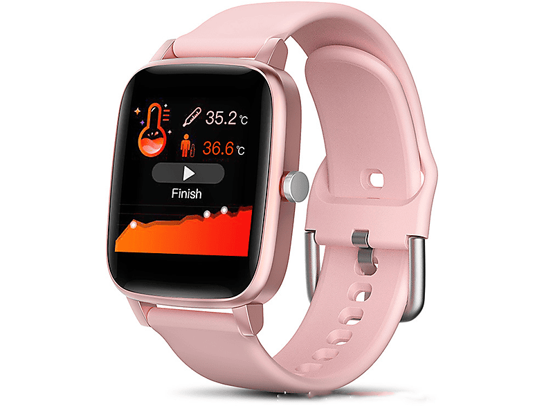 BRIGHTAKE Smart Armband T98: Herzfrequenz, Blutdruck, Körpertemperatur - IP67 Wasserdicht Smartwatch Silikon, Rosa
