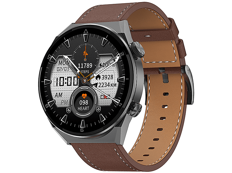 BRIGHTAKE Sport-Smartwatch mit Herzfrequenzmonitor & Drahtloser Zahlungsfunktion Smartwatch Leder, Braun