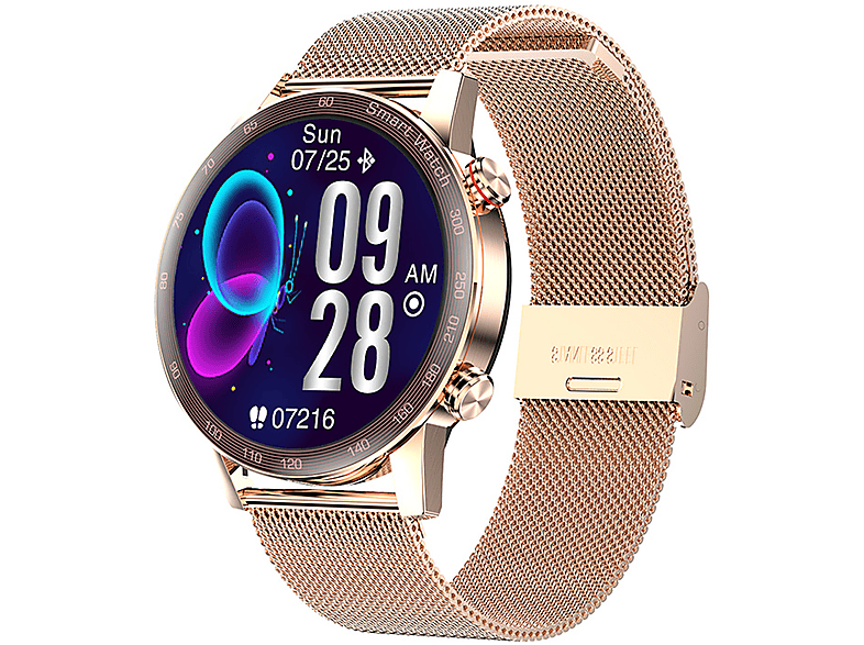 BRIGHTAKE Smartwatch für Frauen - Metall, Benachrichtigungen Gold Musik, Smartwatch Bluetooth-Anrufe, Fitness