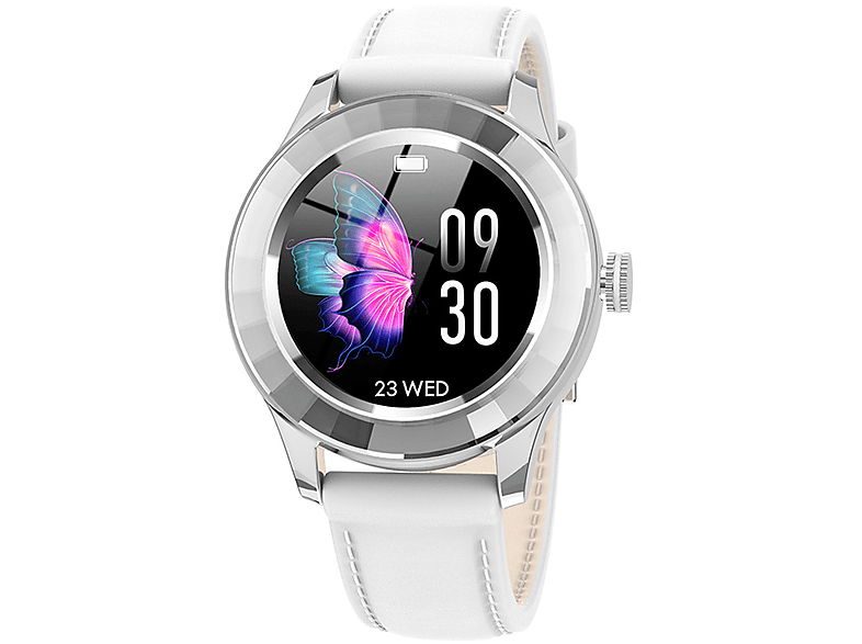 BRIGHTAKE Smartwatch Frauen Rundes Display Gesundheitsarmband IP67 Wasserdicht Smartwatch Leder, Weiß