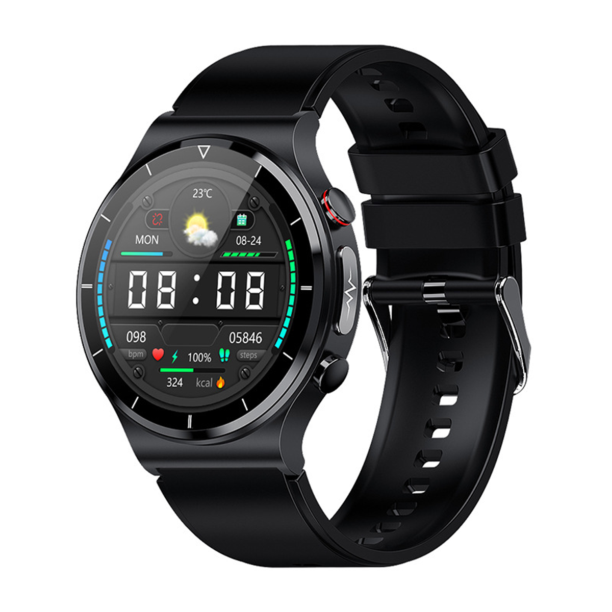 BRIGHTAKE Dynamische Herzfrequenz Smartwatch für gesunde Smartwatch Gewohnheiten Leder, Schwarz
