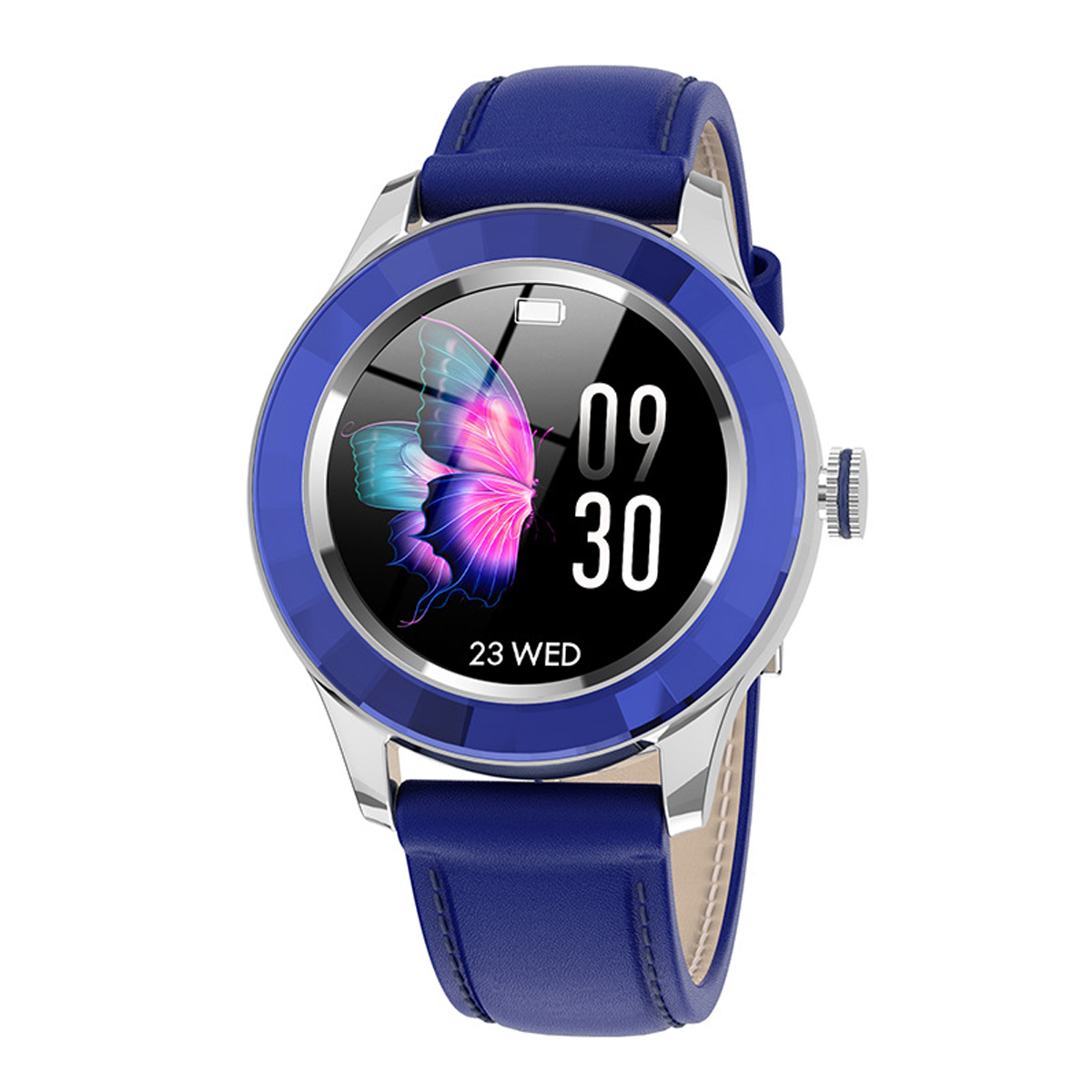 Blau Smartwatch Frauen Gesundheitsarmband Rundes IP67 Leder, Display Wasserdicht BRIGHTAKE Smartwatch