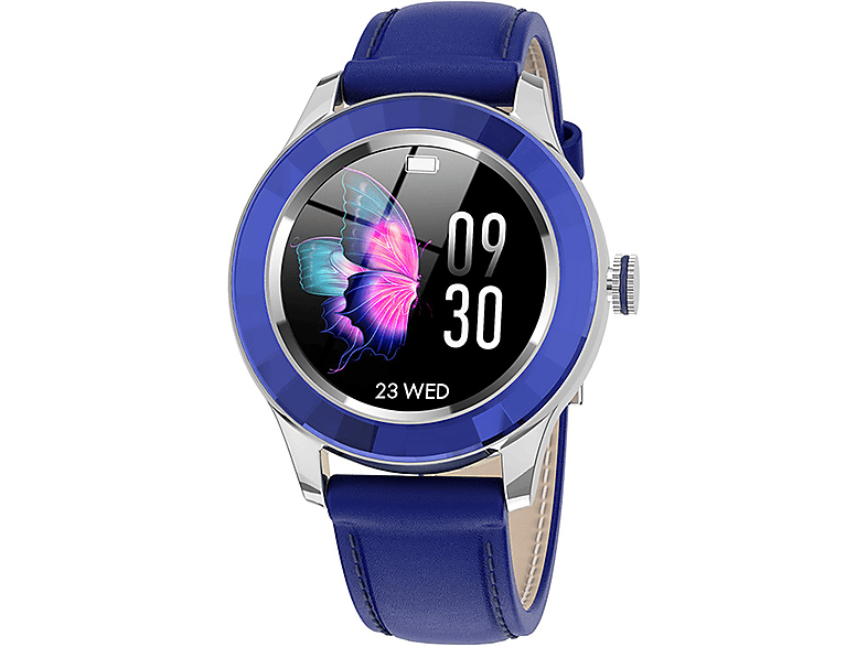 Display Frauen Wasserdicht Smartwatch BRIGHTAKE Smartwatch Blau Gesundheitsarmband Rundes Leder, IP67