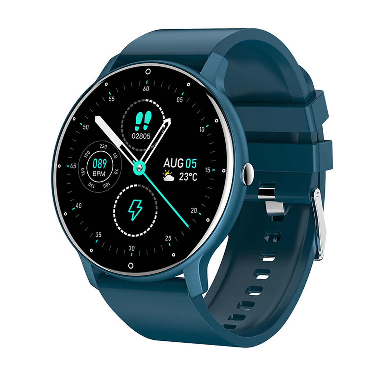 BRIGHTAKE Smartwatch mit Herzfrequenzüberwachung und Silikon, Smartwatch Blau Benachrichtigungen