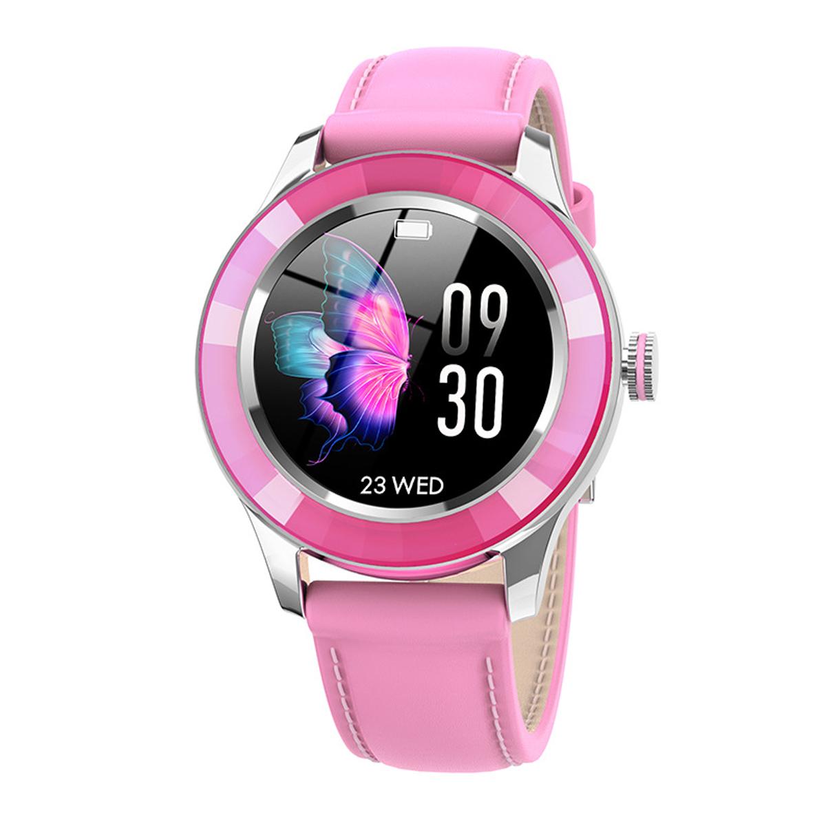 IP67 Display Rundes Frauen Smartwatch Leder, Wasserdicht BRIGHTAKE Gesundheitsarmband Smartwatch Rosa