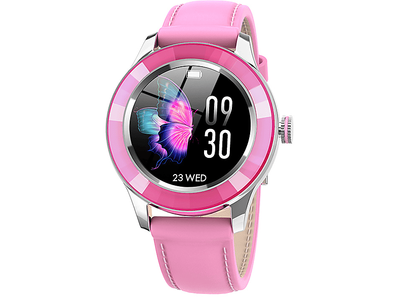 BRIGHTAKE Smartwatch Frauen Rundes Display Gesundheitsarmband IP67 Wasserdicht Smartwatch Leder, Rosa