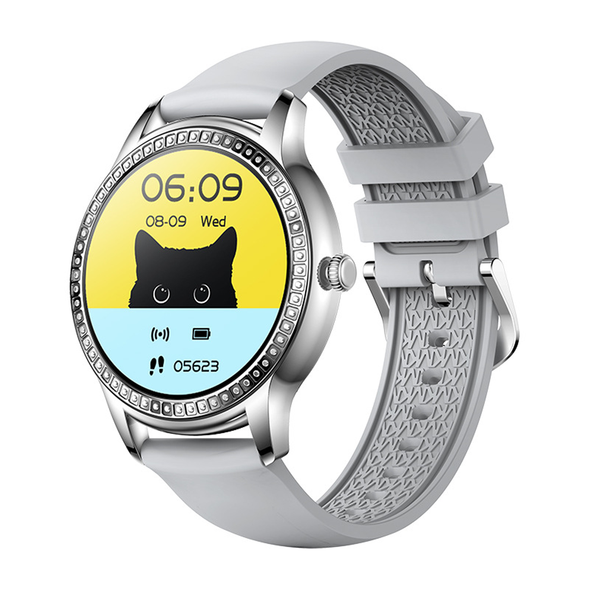 BRIGHTAKE 1.32 Zoll Bluetooth Pedometer Smartwatch für Herzfrequenz, Frauen Silber Blutsauerstoff, Silikon, Smartwatch