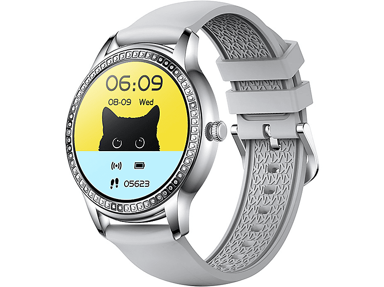 für Frauen Silber Smartwatch: Smartwatch Blutsauerstoff, Bluetooth Pedometer Herzfrequenz, 1.32 Zoll Silikon, BRIGHTAKE