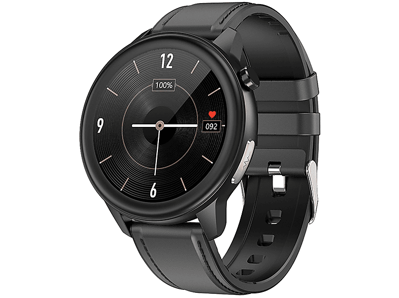 BRIGHTAKE Fitness Smartwatch mit Tage Schwarz Herzfrequenzüberwachung 14 - - Akkulaufzeit Leder, Smartwatch Trainingsmodi