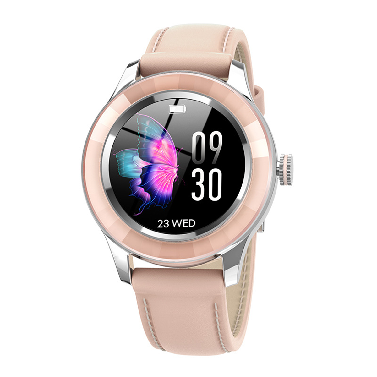 BRIGHTAKE Smartwatch IP67 Rosa Wasserdicht Gesundheitsarmband Frauen Rundes Display Smartwatch Leder,