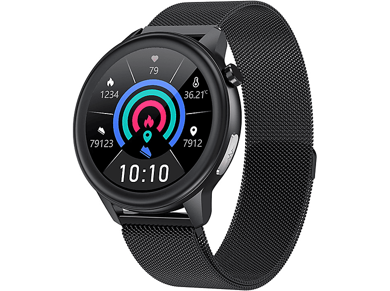 BRIGHTAKE Fitness Smartwatch mit Herzfrequenzüberwachung - 14 Tage Akkulaufzeit - Trainingsmodi Smartwatch Metall, Schwarz