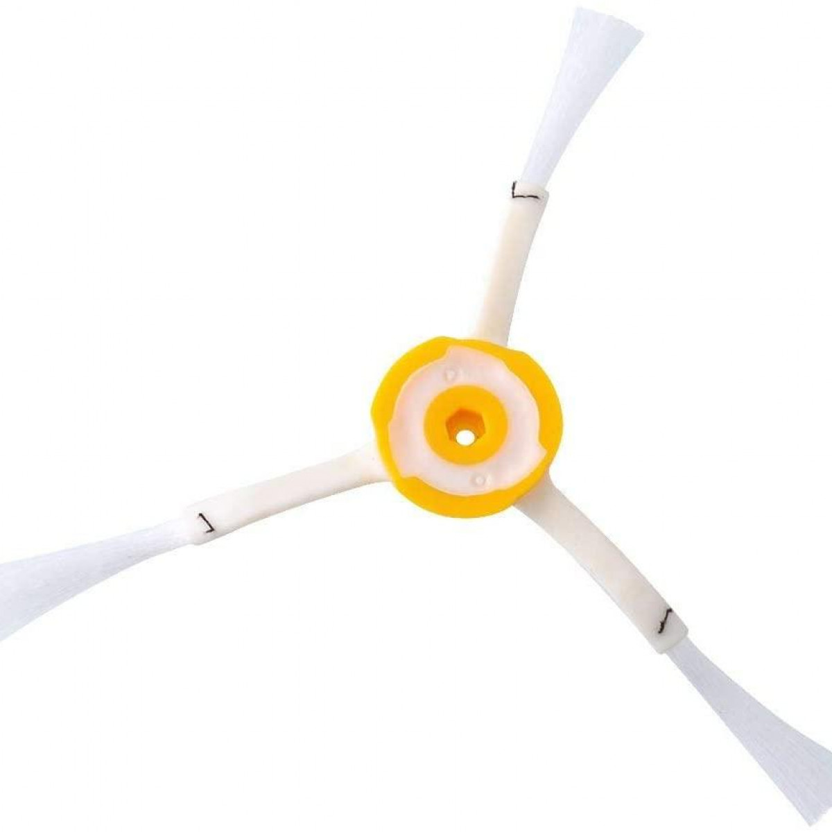 Biało-żółta głowica szczotki do odkurzacza z trzema włosami.