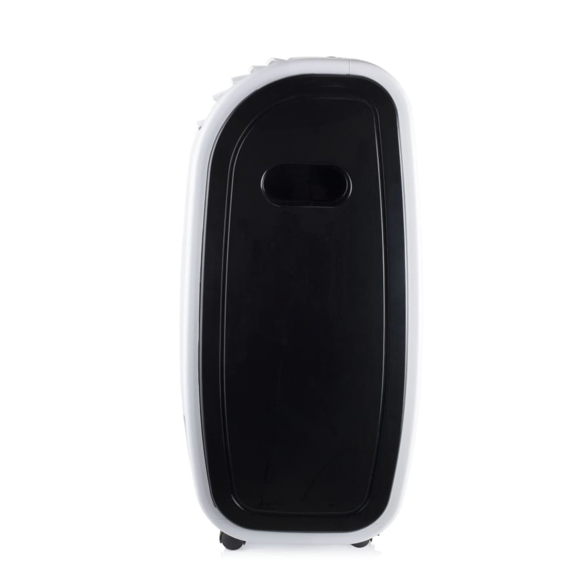 Purificatore d'aria bianco e nero, di forma rettangolare, con maniglia.
