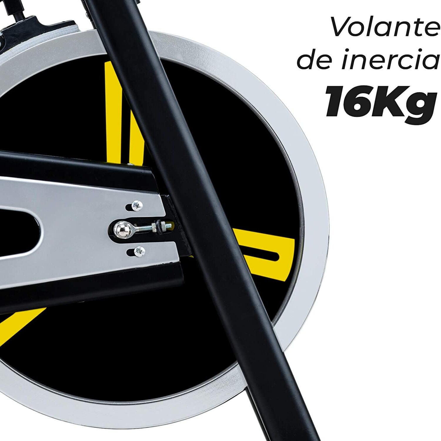 Volante de bicicleta estática, con marcas amarillas.