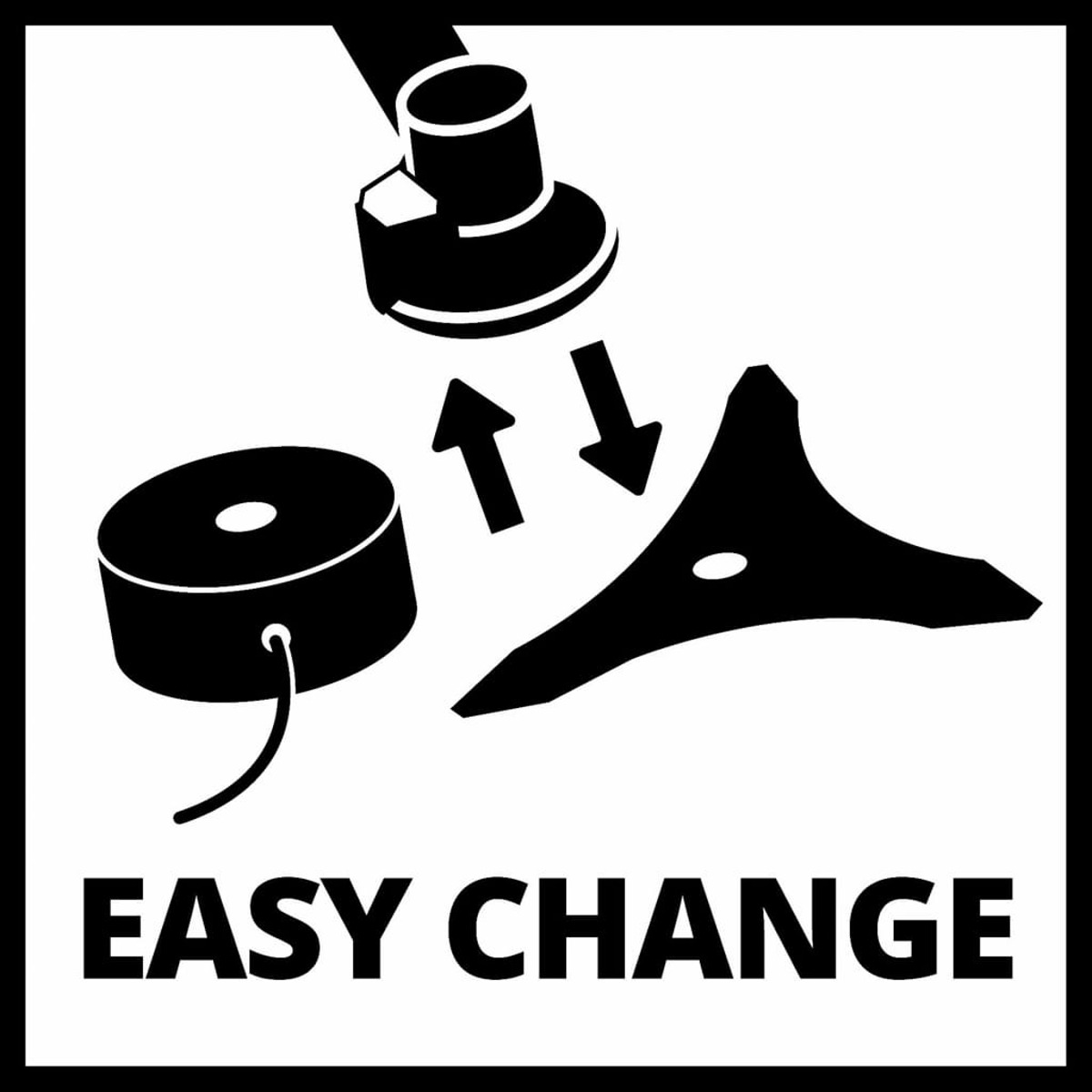 Schwarz-weiß-Schild mit Trimmerteilen und den Worten EASY CHANGE.