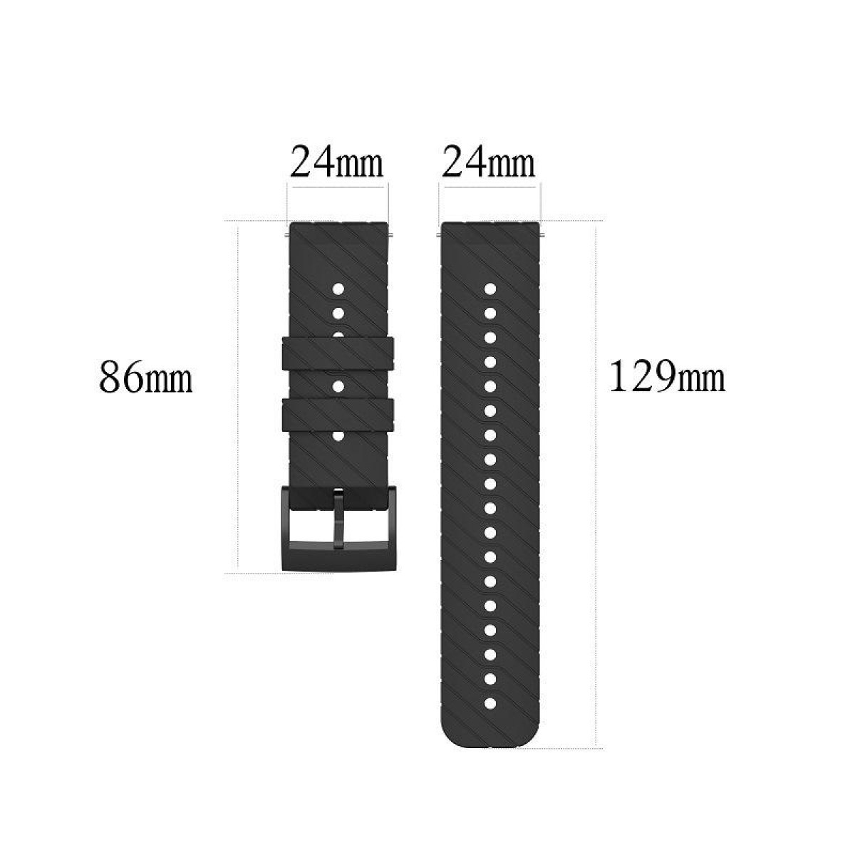 Uhrenarmbänder. Das Bild zeigt zwei Uhrenarmbänder, eines mit Löchern und eines mit Schnalle.