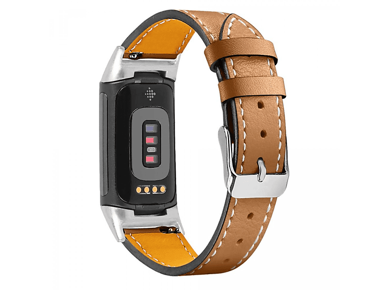 INF Fitbit Charge 5 Armband aus echtem Leder Braun, Ersatzarmband, Fitbit, Charge 5, Braun