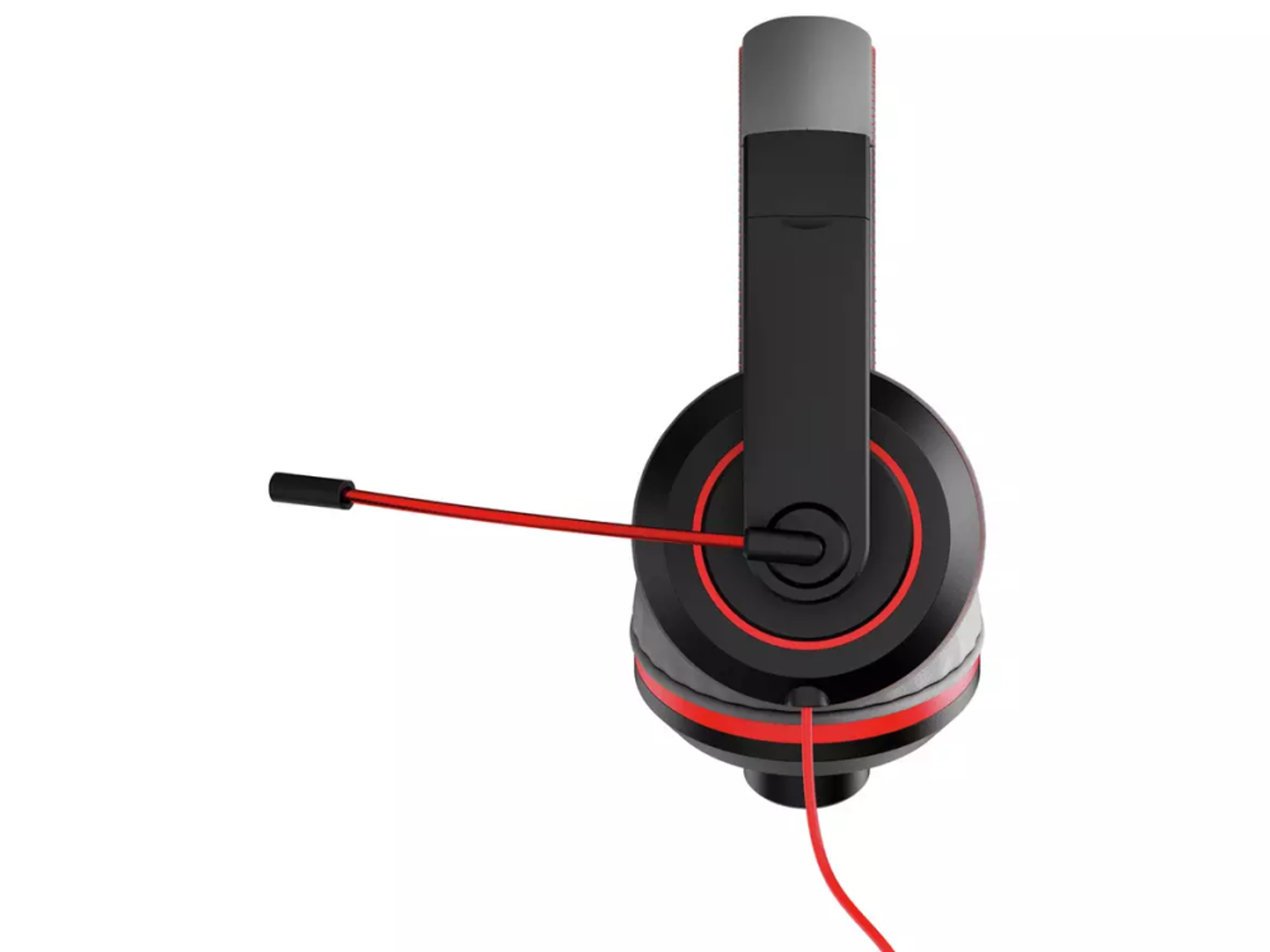 Czarny i czerwony zestaw słuchawkowy dla graczy z mikrofonem.