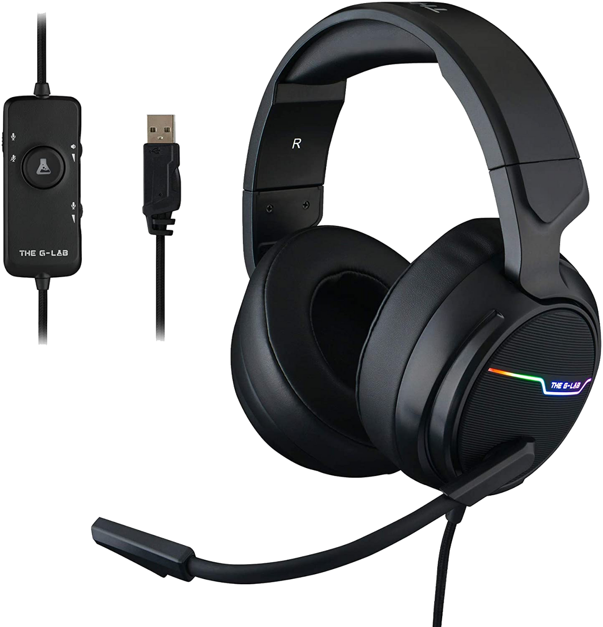 Auriculares gaming - Korp Thallium 7.1 THE G-LAB, Supraaurales, Negro