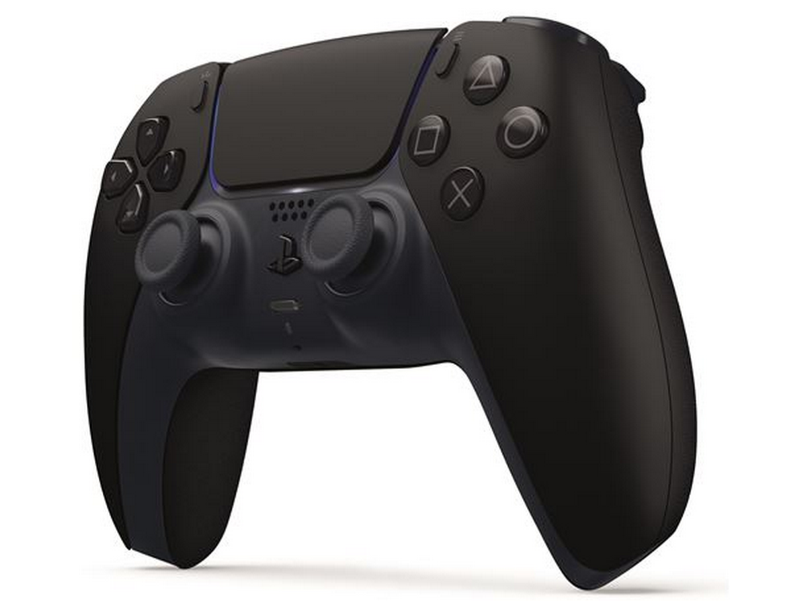 Mando negro de PlayStation 5 con botones: triángulo, círculo, cruz, cuadrado y cruceta.