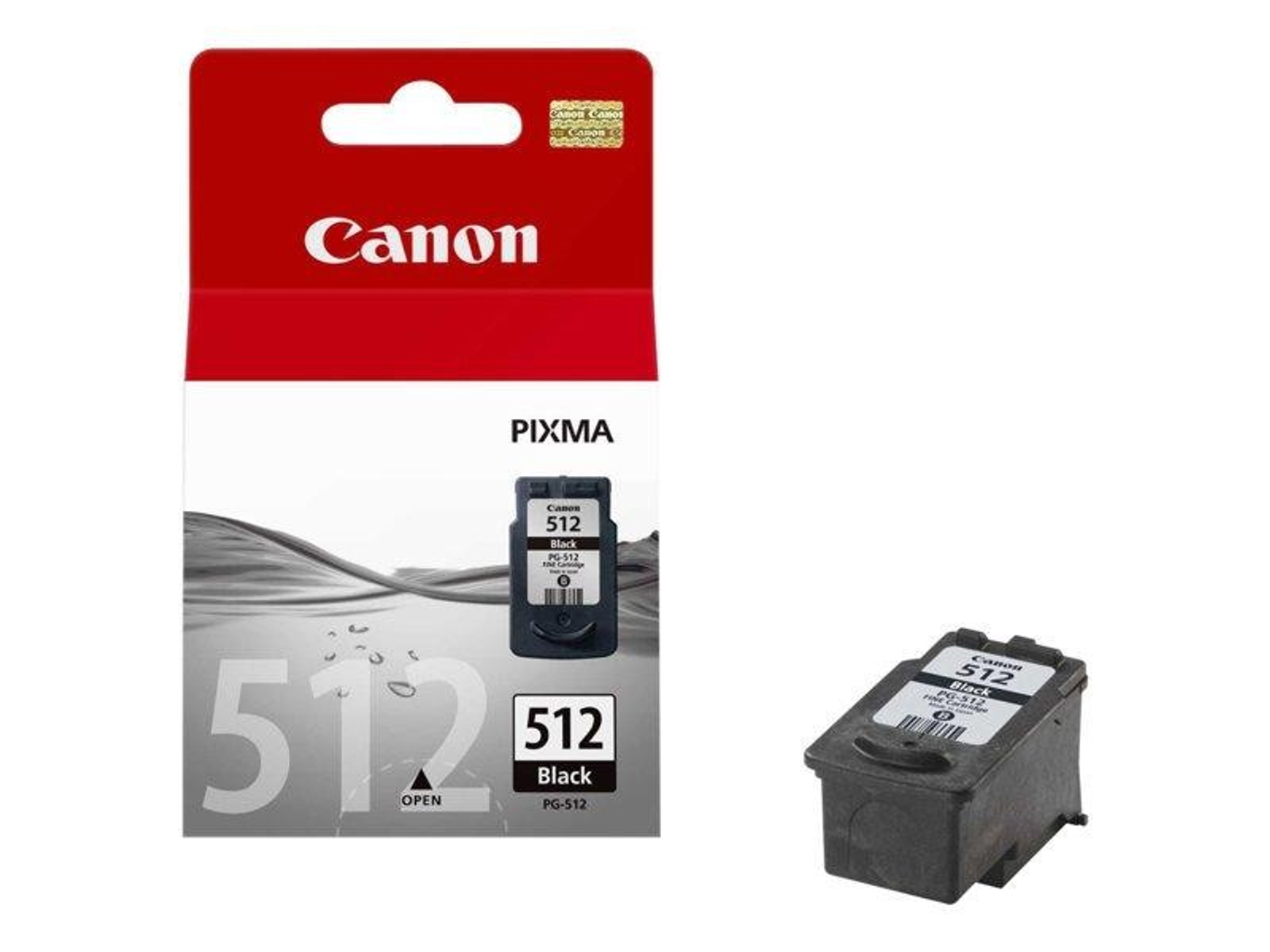 Canon Pixma 512 zwarte inktcartridge en de verpakking.